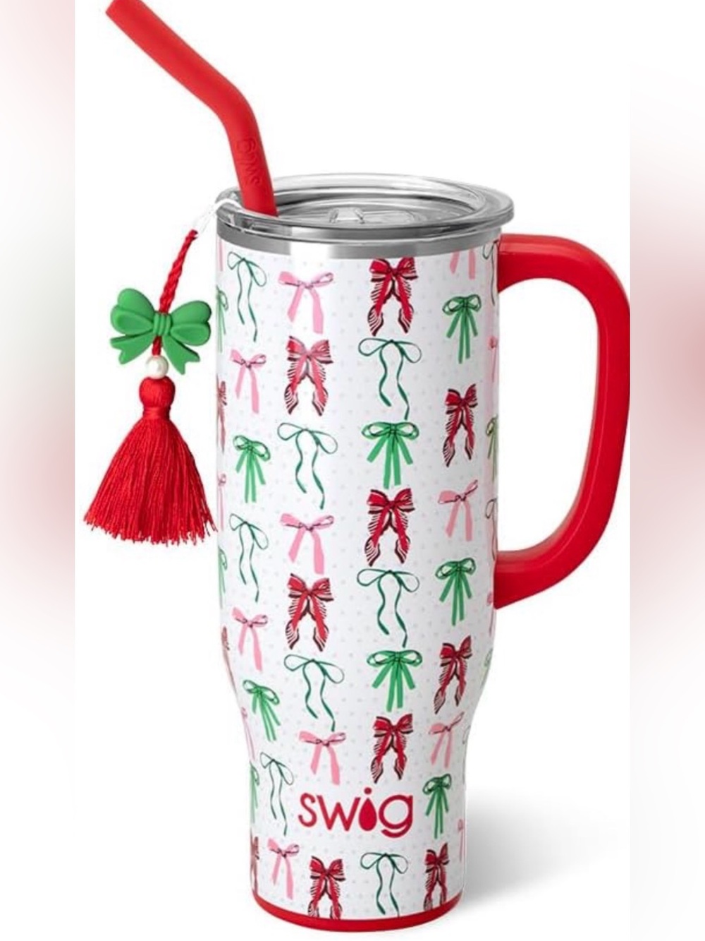 *NWT* Swig Life 30 oz Mega Mug Red Bow Holiday Tumbler with Handle and Straw